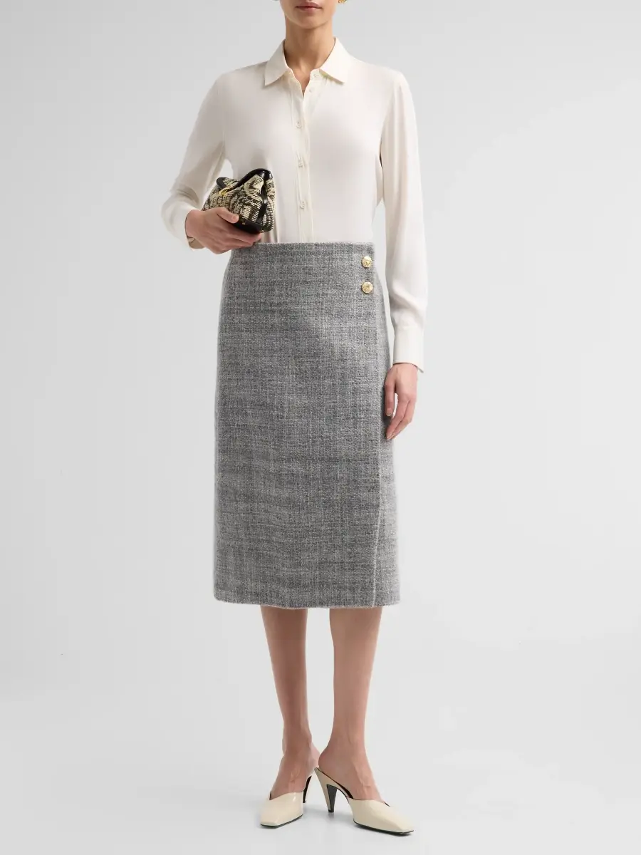 Cara Cara Women's Luca Wool Tweed Wrap Midi Skirt | Thumbnail 2