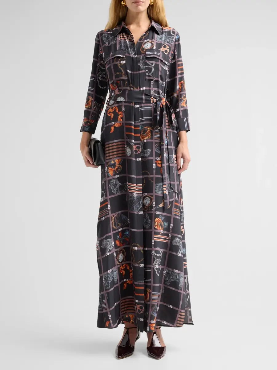 L'Agence Women's Cameron Mixed-Print Silk Maxi Shirtdress | Thumbnail 2 L'Agence Women's Cameron Mixed-Print Silk Maxi Shirtdress | Thumbnail 2