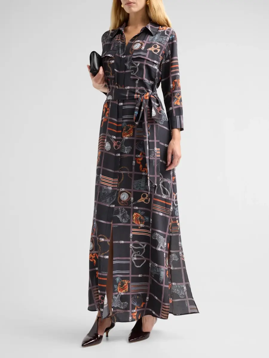 L'Agence Women's Cameron Mixed-Print Silk Maxi Shirtdress | Thumbnail 4 L'Agence Women's Cameron Mixed-Print Silk Maxi Shirtdress | Thumbnail 4