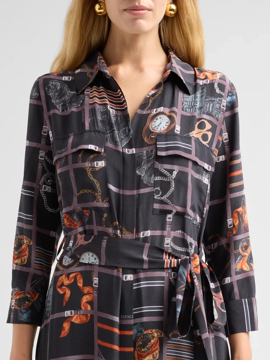 L'Agence Women's Cameron Mixed-Print Silk Maxi Shirtdress | Thumbnail 5 L'Agence Women's Cameron Mixed-Print Silk Maxi Shirtdress | Thumbnail 5