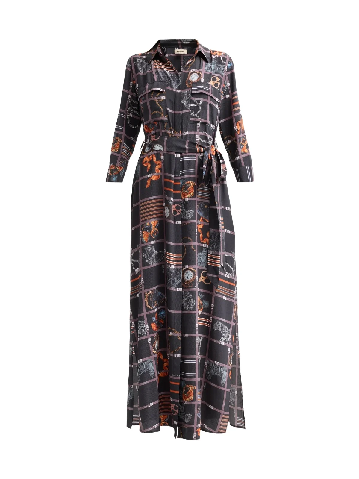 Women's Cameron Mixed-Print Silk Maxi Shirtdress Women's Cameron Mixed-Print Silk Maxi Shirtdress