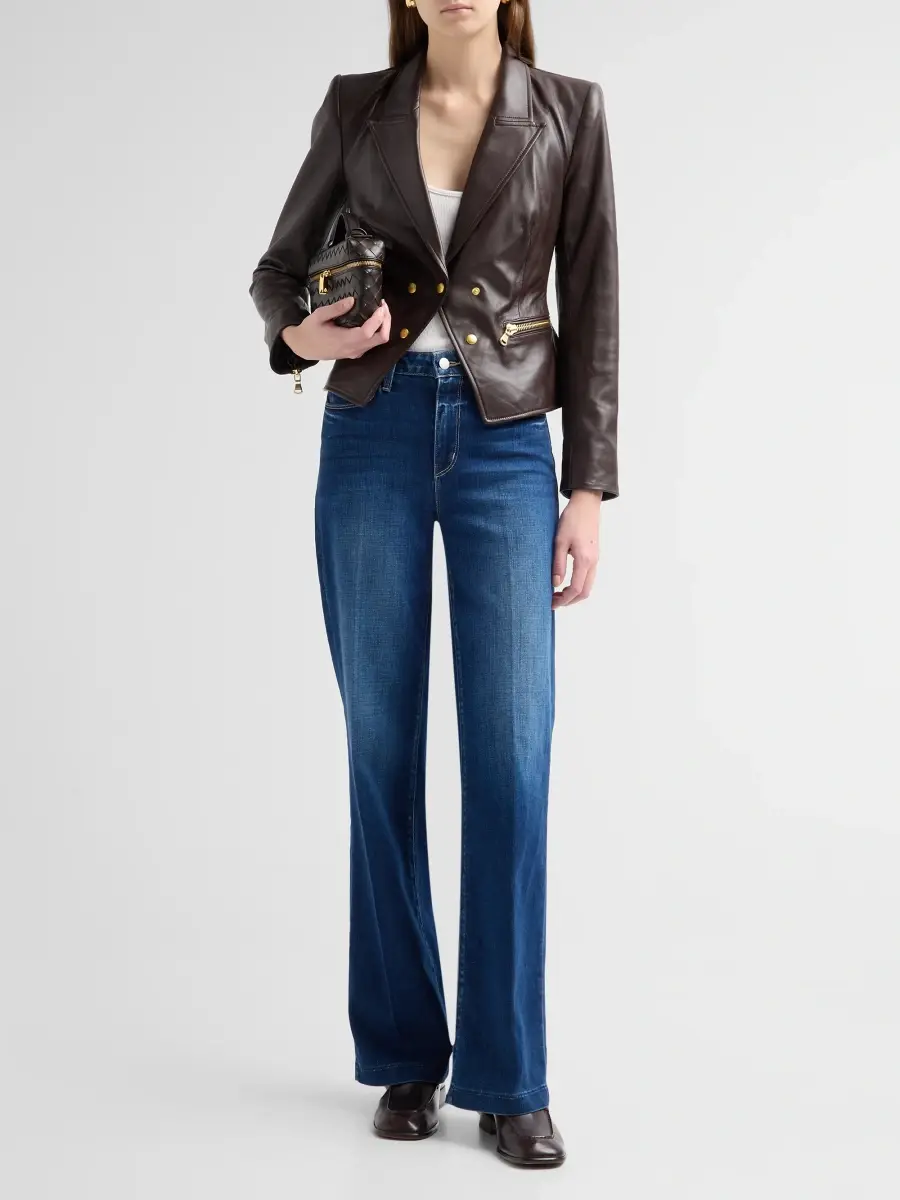 L'Agence Women's Fontaine Leather Double-Breasted Blazer | Thumbnail 2