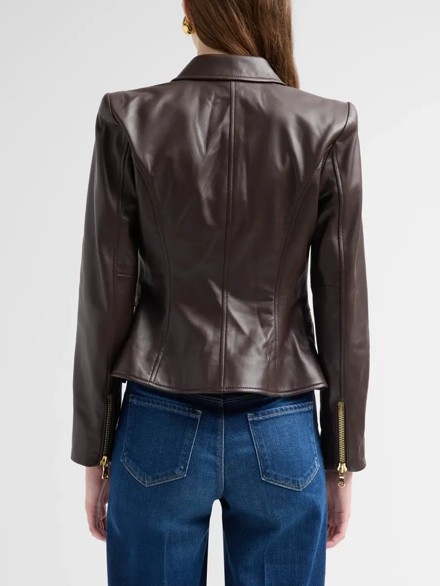 L'Agence Women's Fontaine Leather Double-Breasted Blazer | Thumbnail 3