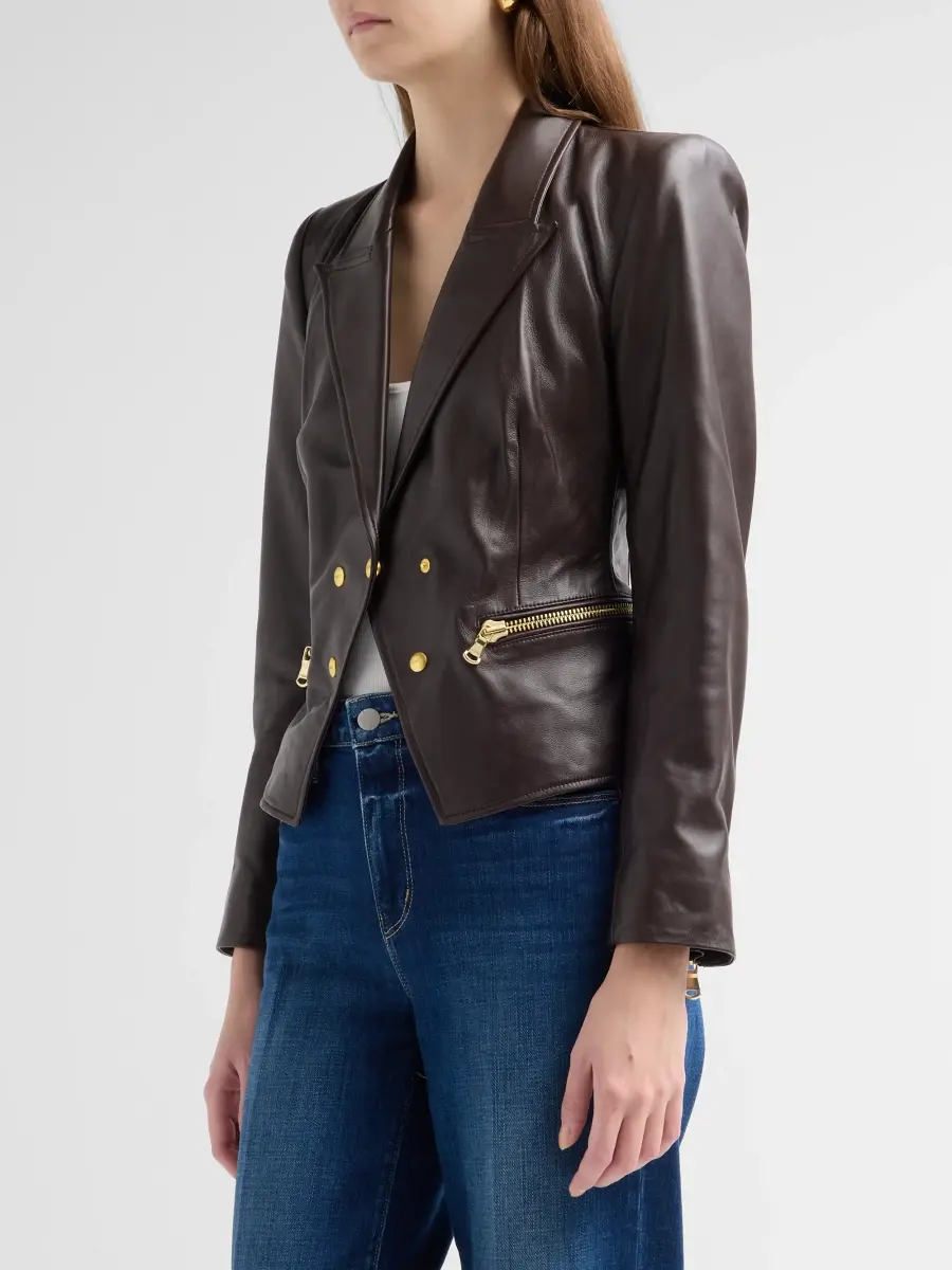 L'Agence Women's Fontaine Leather Double-Breasted Blazer | Thumbnail 4