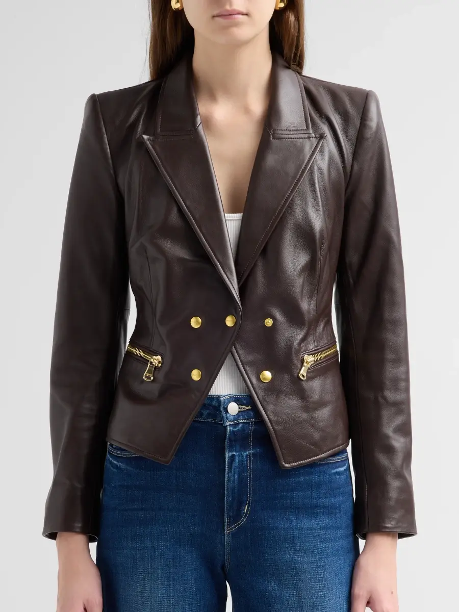 L'Agence Women's Fontaine Leather Double-Breasted Blazer | Thumbnail 5
