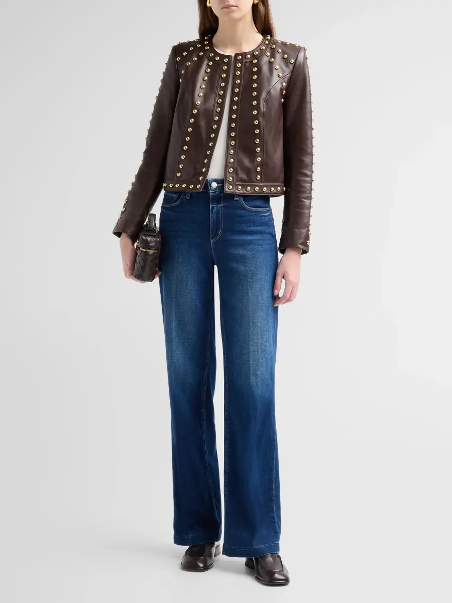 L'Agence Women's Fia Studded Collarless Leather Jacket | Thumbnail 2