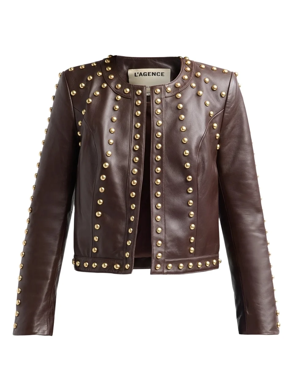 L'Agence Women's Fia Studded Collarless Leather Jacket