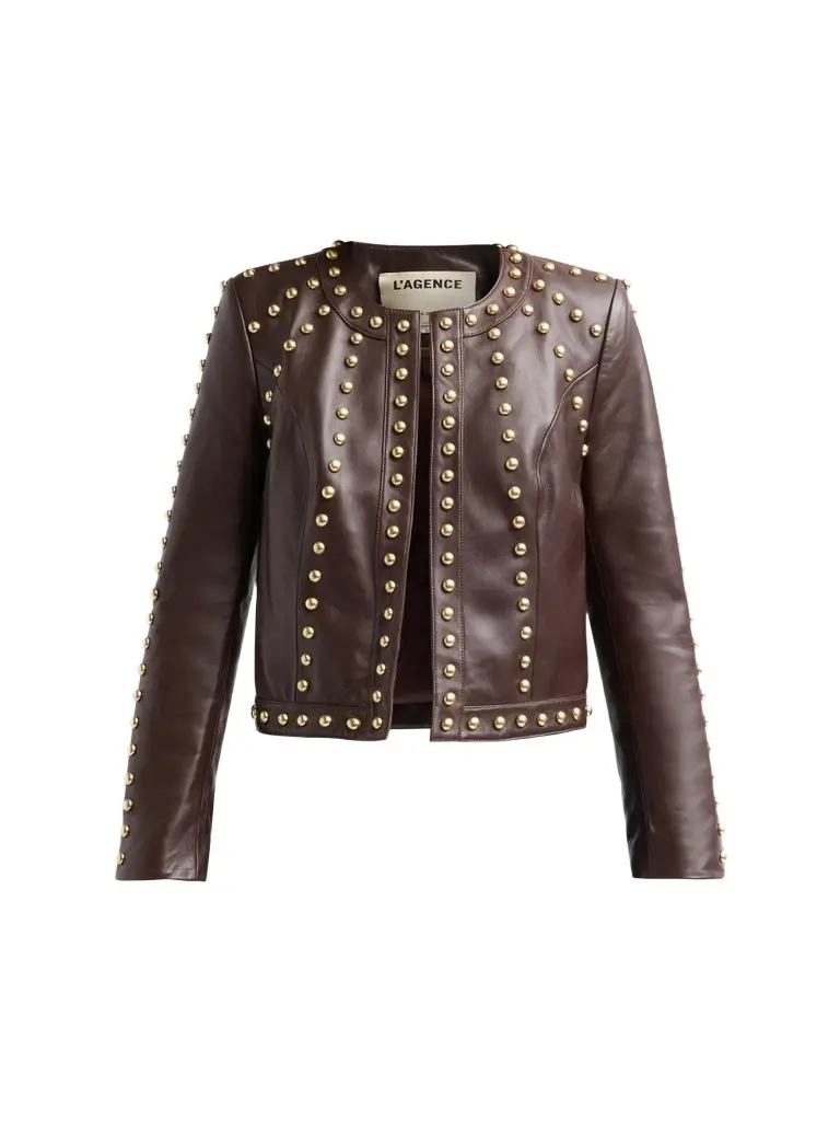 L'Agence Women's Fia Studded Collarless Leather Jacket