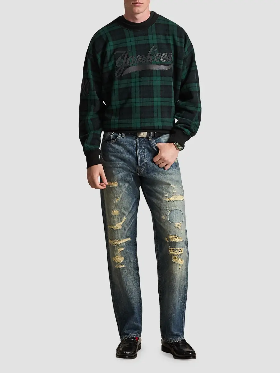 Polo Ralph Lauren Men's x New York Yankees Plaid Cotton Sweatshirt | Thumbnail 2 Polo Ralph Lauren Men's x New York Yankees Plaid Cotton Sweatshirt | Thumbnail 2