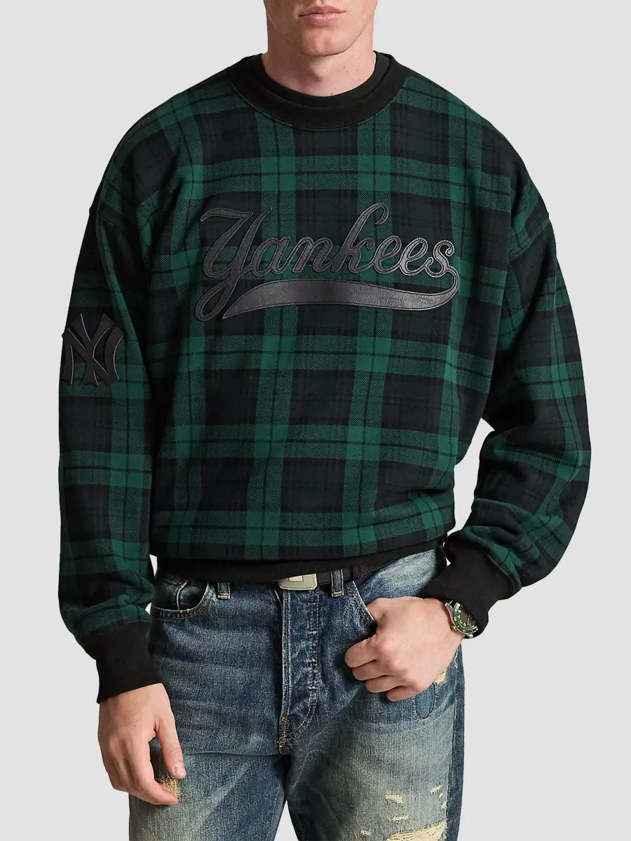 Polo Ralph Lauren Men's x New York Yankees Plaid Cotton Sweatshirt | Thumbnail 4 Polo Ralph Lauren Men's x New York Yankees Plaid Cotton Sweatshirt | Thumbnail 4
