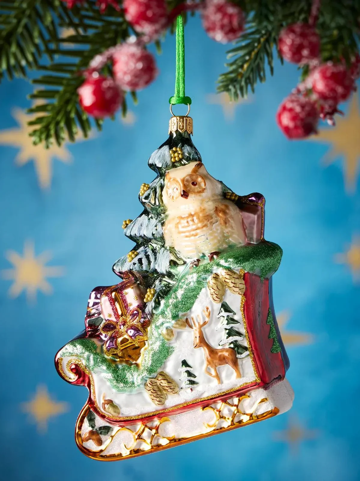Exclusively Ours Woodland Sleigh Glass Ornament