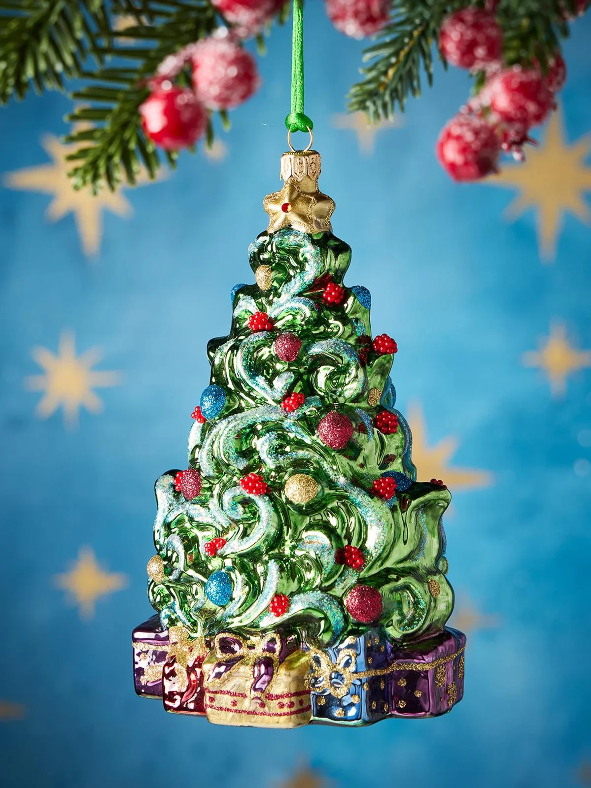 Exclusively Ours Swirling Christmas Tree Glass Ornament