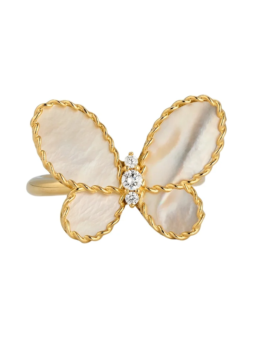 Roberto Coin Women's Jasmine 18K Yellow Gold, Mother-Of-Pearl & 0.08 TCW Diamond Butterfly Ring