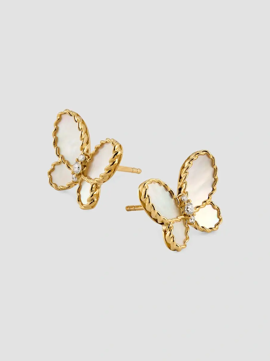 Roberto Coin Women's 18K Yellow Gold, 0.07 TCW Diamond & Mother-Of-Pearl Butterfly Stud Earrings | Thumbnail 3