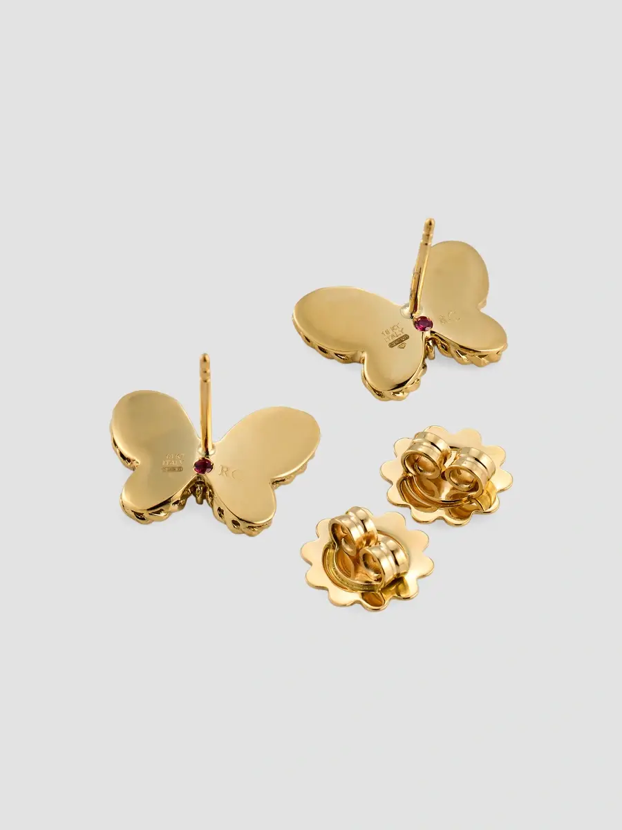 Roberto Coin Women's 18K Yellow Gold, 0.07 TCW Diamond & Mother-Of-Pearl Butterfly Stud Earrings | Thumbnail 4
