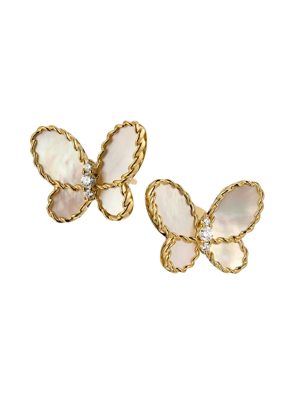 Roberto Coin Women's 18K Yellow Gold, 0.07 TCW Diamond & Mother-Of-Pearl Butterfly Stud Earrings