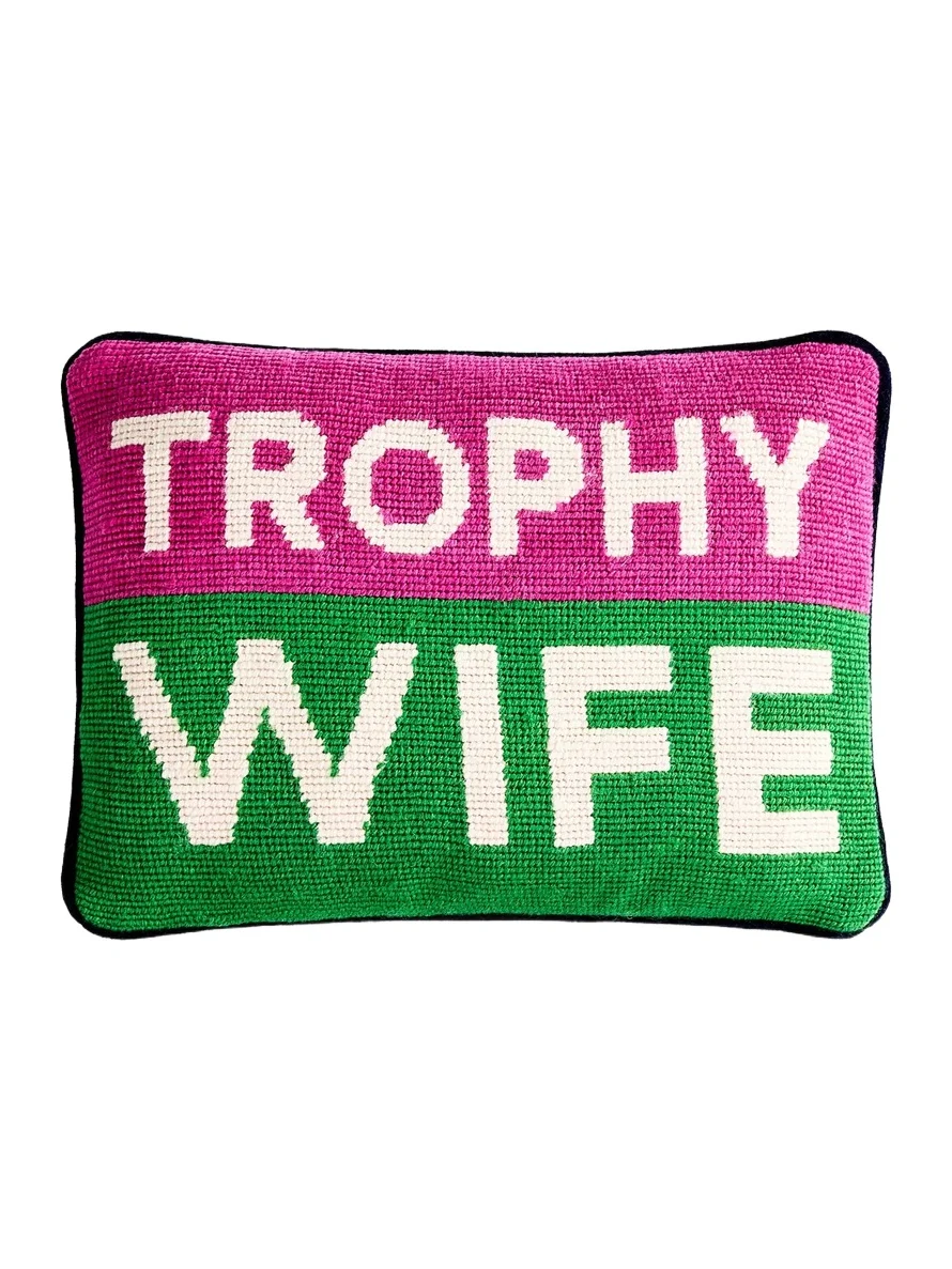 Jonathan Adler Trophy Wife Personality Needlepoint Pillow