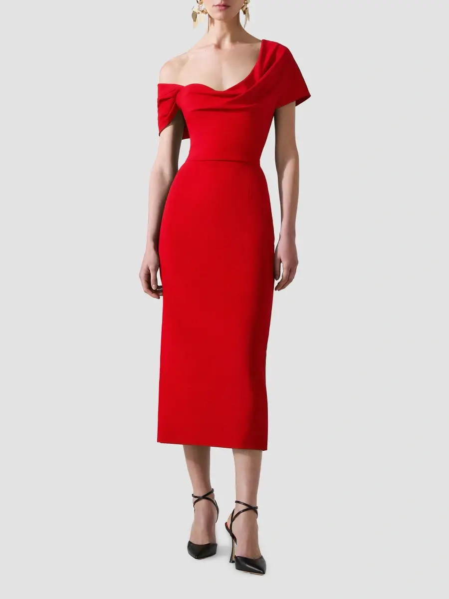 Carolina Herrera Women's Sofia Draped Asymmetric Midi Dress | Thumbnail 2 Carolina Herrera Women's Sofia Draped Asymmetric Midi Dress | Thumbnail 2