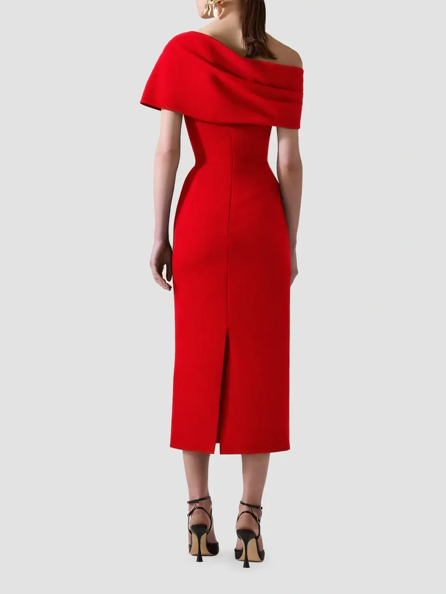 Carolina Herrera Women's Sofia Draped Asymmetric Midi Dress | Thumbnail 3 Carolina Herrera Women's Sofia Draped Asymmetric Midi Dress | Thumbnail 3