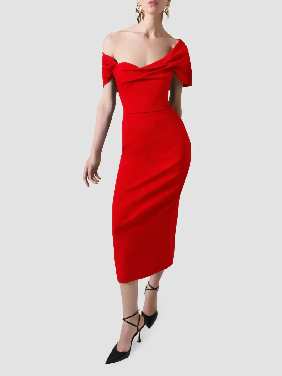 Carolina Herrera Women's Sofia Draped Asymmetric Midi Dress | Thumbnail 4 Carolina Herrera Women's Sofia Draped Asymmetric Midi Dress | Thumbnail 4