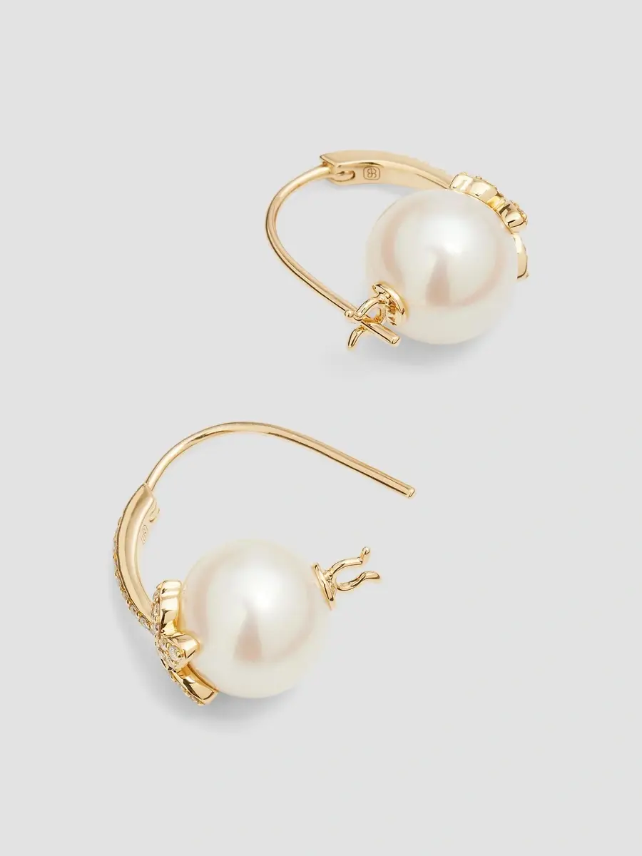 Sydney Evan Women's 14K Yellow Gold, Cultured Freshwater Pearl & 0.27 TCW Diamond Butterfly Hoop Earrings | Thumbnail 4 Sydney Evan Women's 14K Yellow Gold, Cultured Freshwater Pearl & 0.27 TCW Diamond Butterfly Hoop Earrings | Thumbnail 4