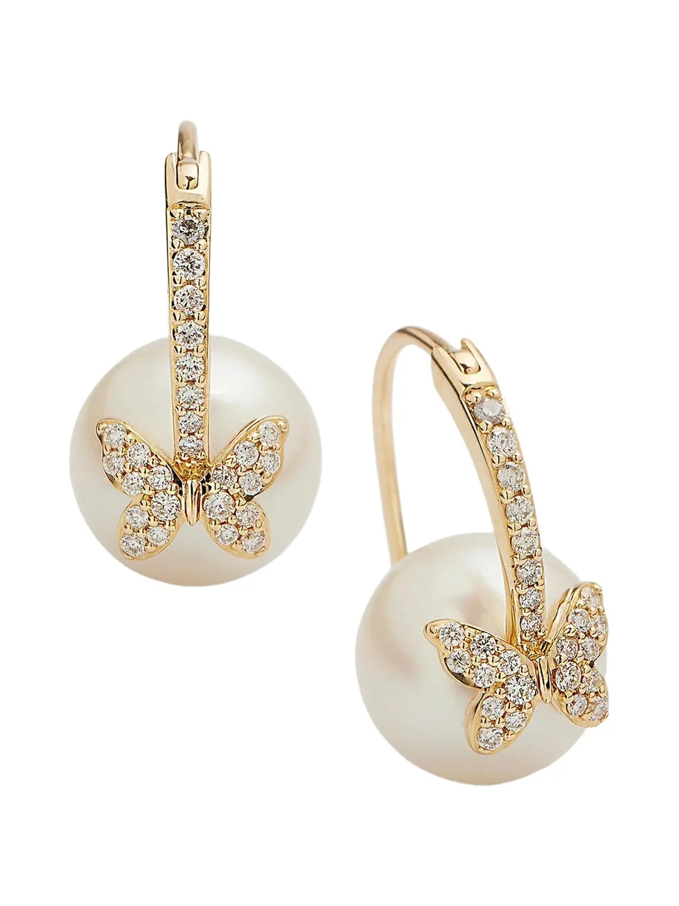 Sydney Evan Women's 14K Yellow Gold, Cultured Freshwater Pearl & 0.27 TCW Diamond Butterfly Hoop Earrings