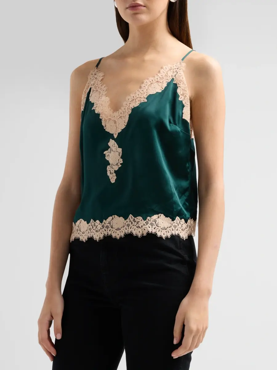 DÔEN Women's Kira Lace-Trimmed Silk Camisole | Thumbnail 4