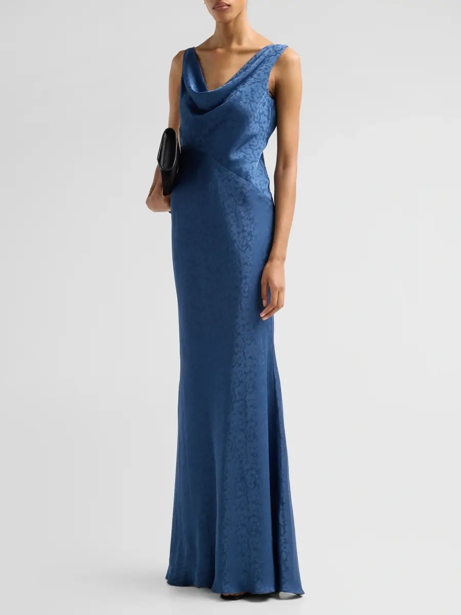 Amsale Women's Floral Jacquard Cowlneck Gown | Thumbnail 4 Amsale Women's Floral Jacquard Cowlneck Gown | Thumbnail 4