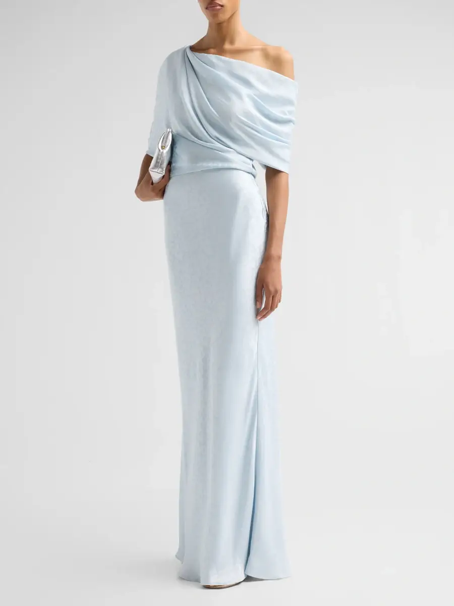 Amsale Women's Fluid Jacquard Asymmetric Slouch Gown | Thumbnail 4 Amsale Women's Fluid Jacquard Asymmetric Slouch Gown | Thumbnail 4