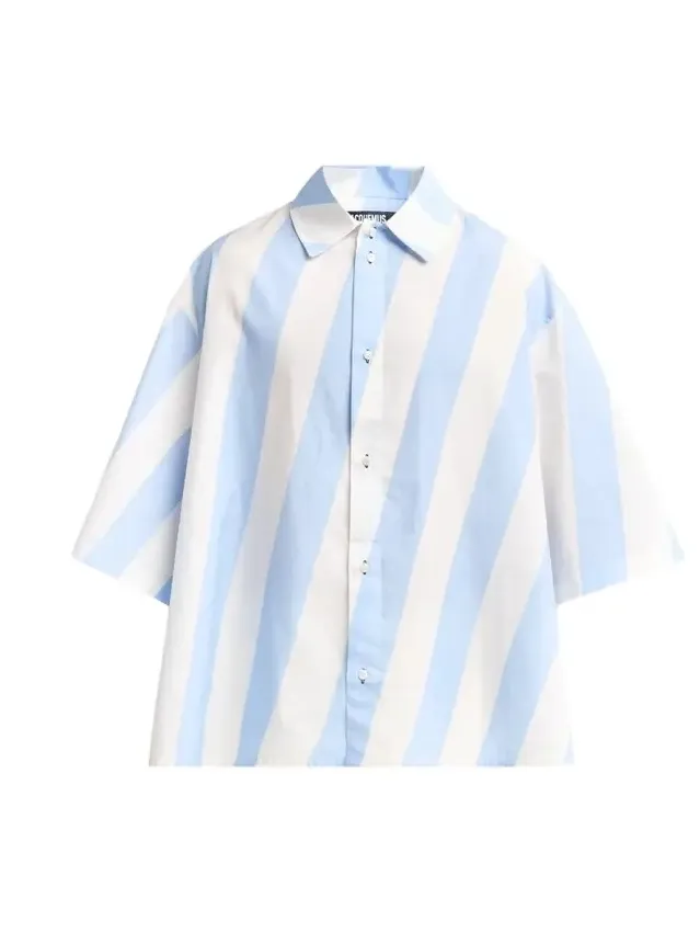Jacquemus Men's La Triangle Striped Cotton Shirt | Thumbnail 1 Jacquemus Men's La Triangle Striped Cotton Shirt | Thumbnail 1
