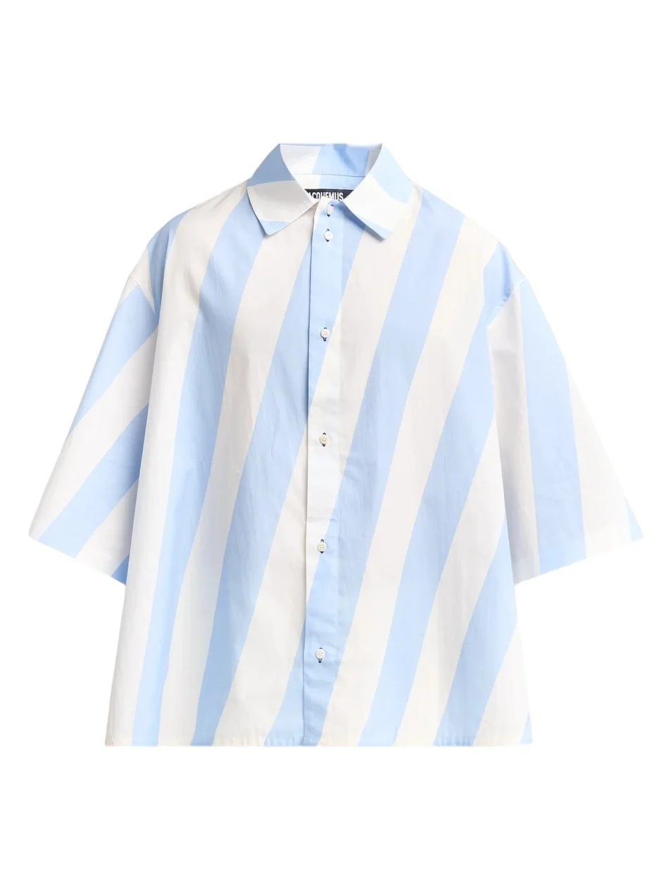 Jacquemus Men's La Triangle Striped Cotton Shirt