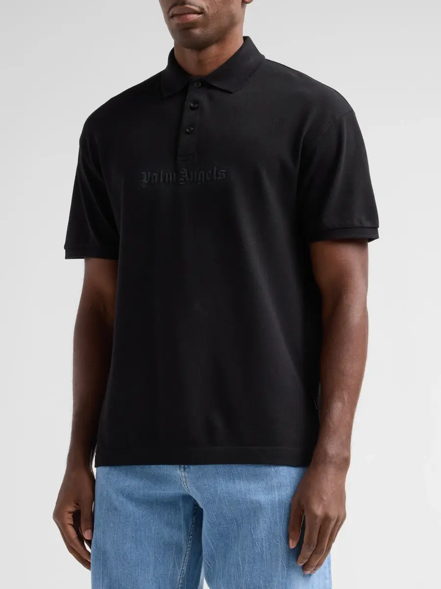 Palm Angels Men's Logo Spray Cotton Polo Shirt | Thumbnail 4