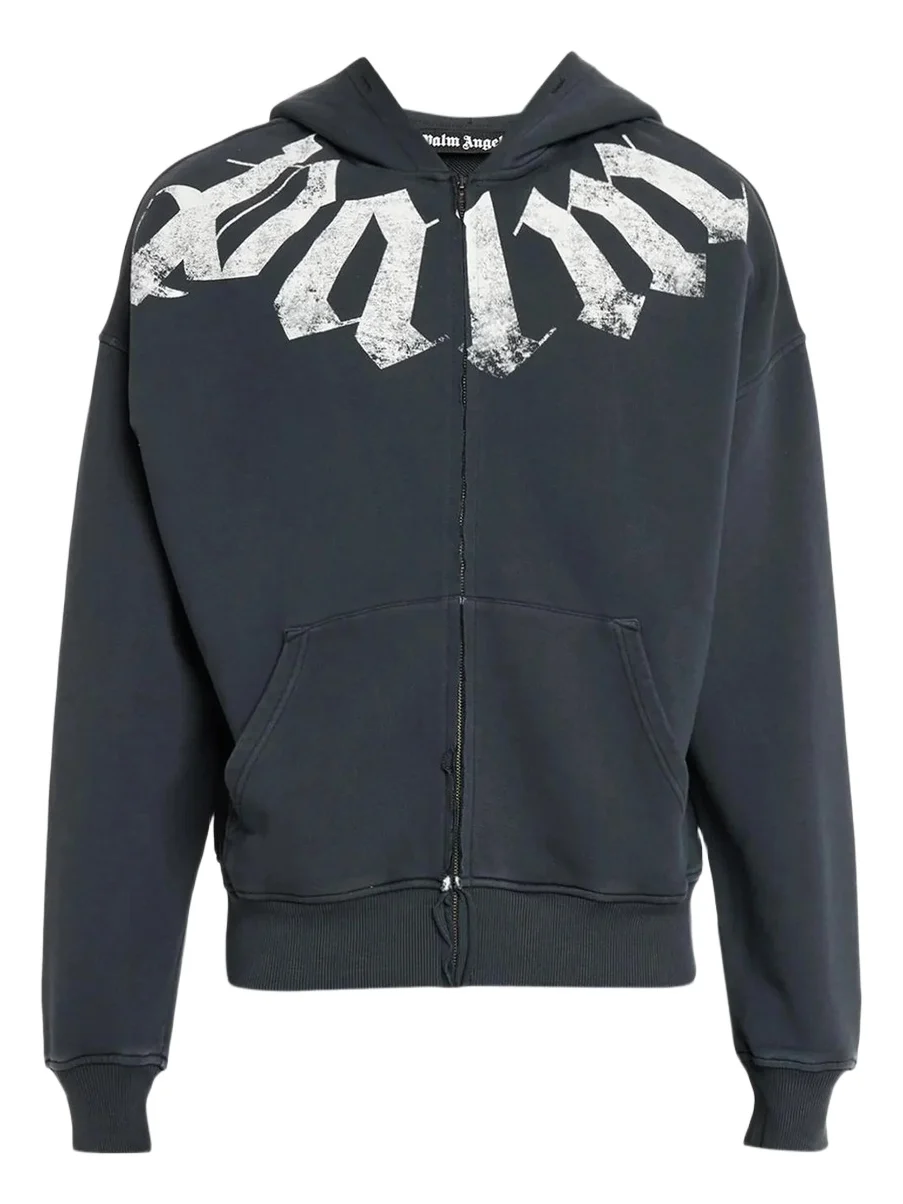 Palm Angels Men's Big Neck Logo Full-Zip Loose Hoodie