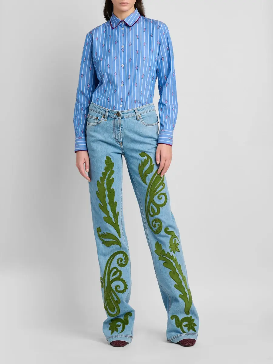Etro Women's Floral Striped Cotton Button-Front Shirt | Thumbnail 2