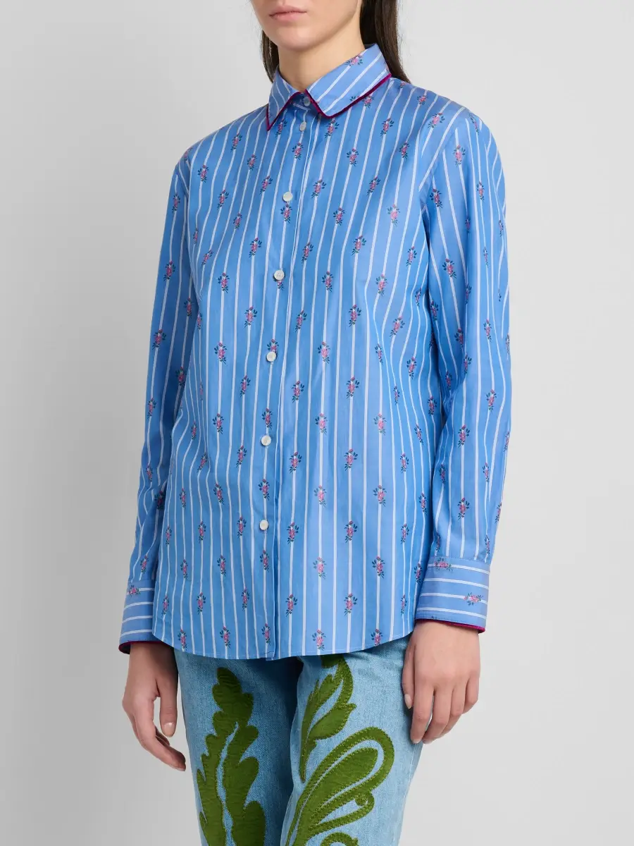 Etro Women's Floral Striped Cotton Button-Front Shirt | Thumbnail 4