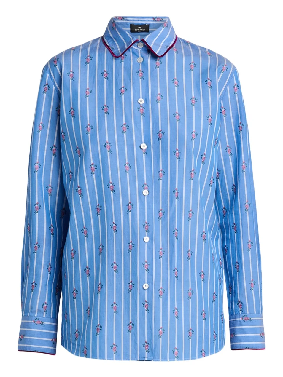 Women's Floral Striped Cotton Button-Front Shirt