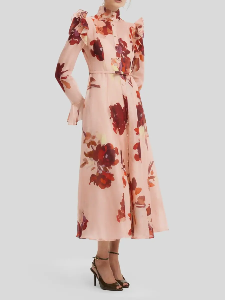 LEO LIN Women's Sojourn Katrina Floral Silk-Linen Midi Dress | Thumbnail 6