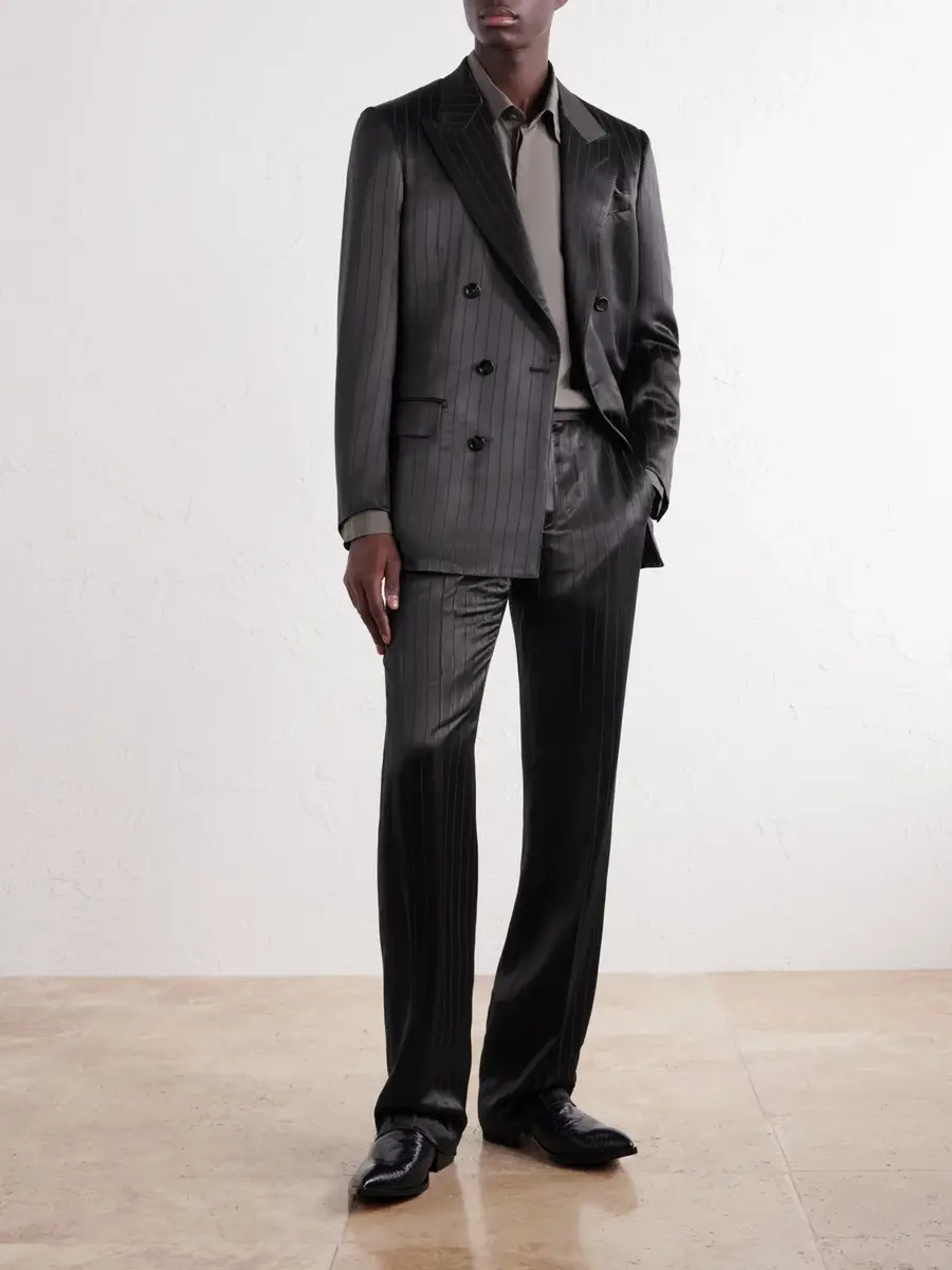 Tom Ford Straight-Leg Pinstriped Satin Suit Trousers - Men | Thumbnail 2
