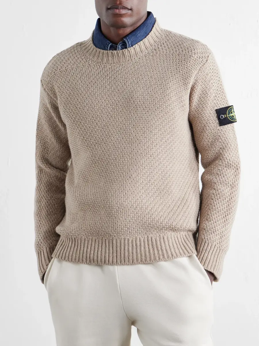 Stone Island Basket-Stitch Wool-Blend Sweater - Men | Thumbnail 3 Stone Island Basket-Stitch Wool-Blend Sweater - Men | Thumbnail 3