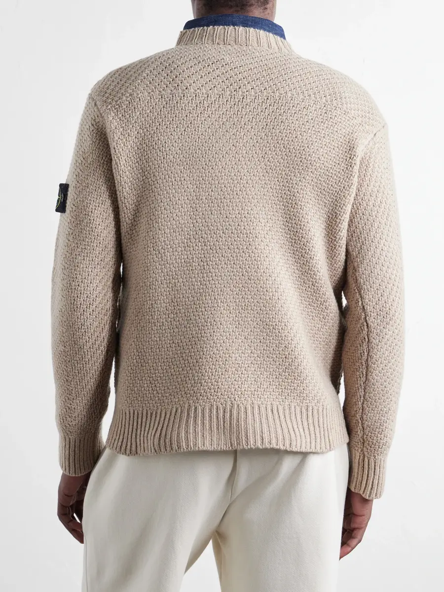 Stone Island Basket-Stitch Wool-Blend Sweater - Men | Thumbnail 4 Stone Island Basket-Stitch Wool-Blend Sweater - Men | Thumbnail 4