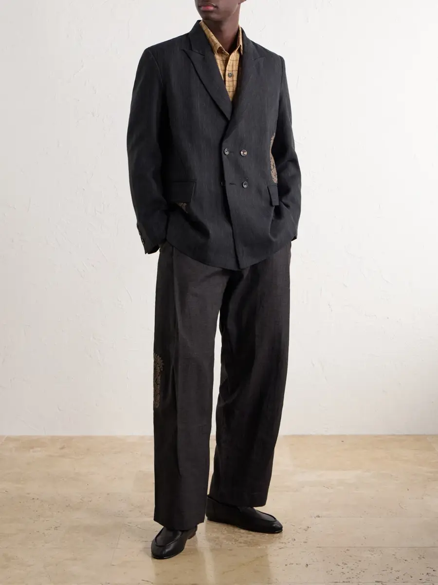 Kartik Research Double-Breasted Embroidered Handwoven Linen and Wool-Blend Suit Jacket - Men | Thumbnail 2 Kartik Research Double-Breasted Embroidered Handwoven Linen and Wool-Blend Suit Jacket - Men | Thumbnail 2