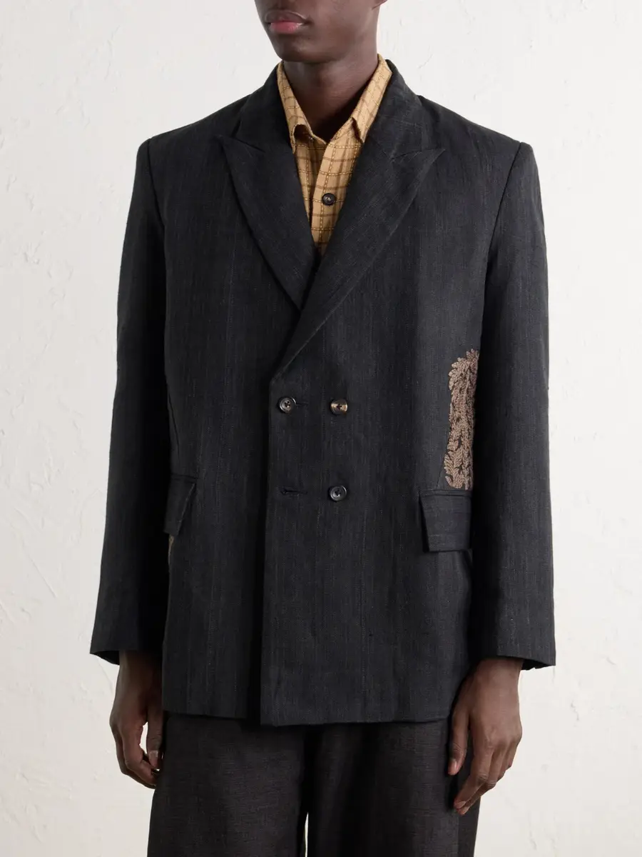 Kartik Research Double-Breasted Embroidered Handwoven Linen and Wool-Blend Suit Jacket - Men | Thumbnail 3 Kartik Research Double-Breasted Embroidered Handwoven Linen and Wool-Blend Suit Jacket - Men | Thumbnail 3