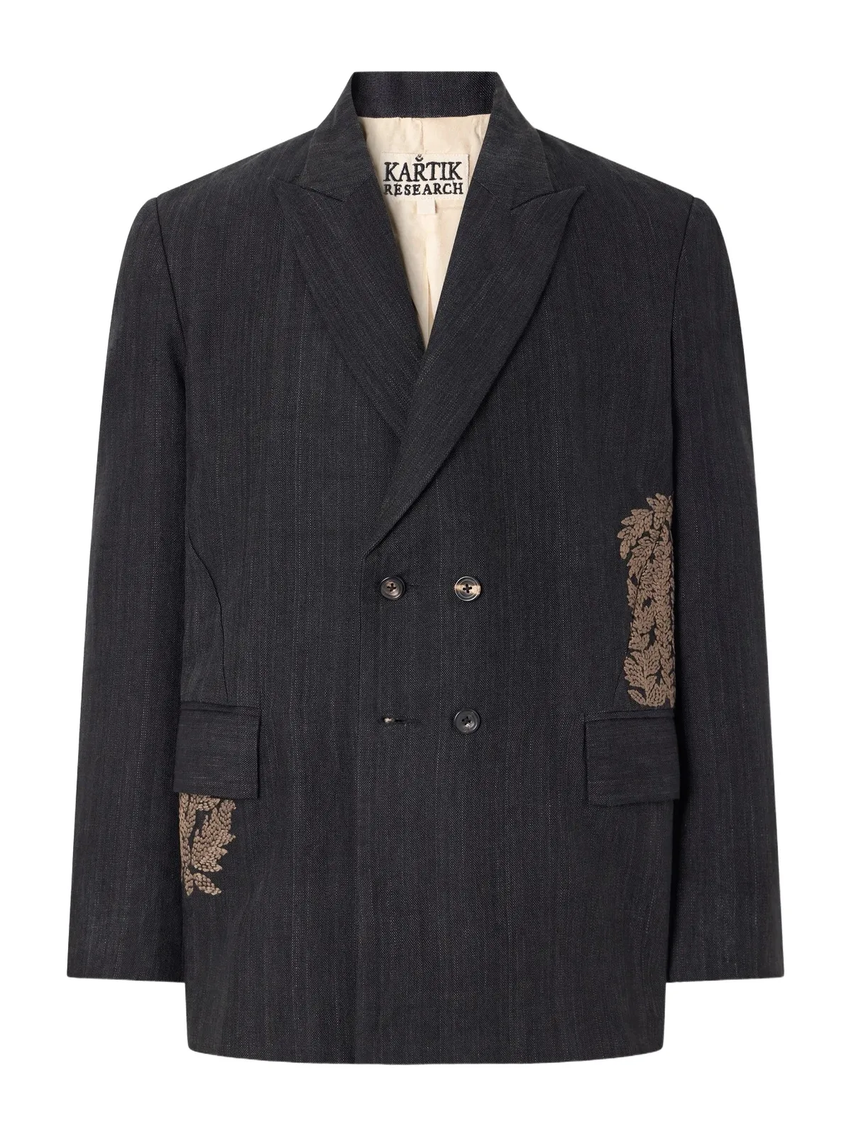 Kartik Research Double-Breasted Embroidered Handwoven Linen and Wool-Blend Suit Jacket - Men