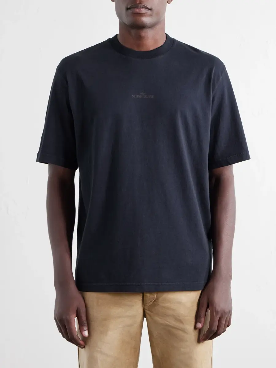 Stone Island Garment-Dyed Printed Organic Cotton-Jersey T-Shirt - Men | Thumbnail 3