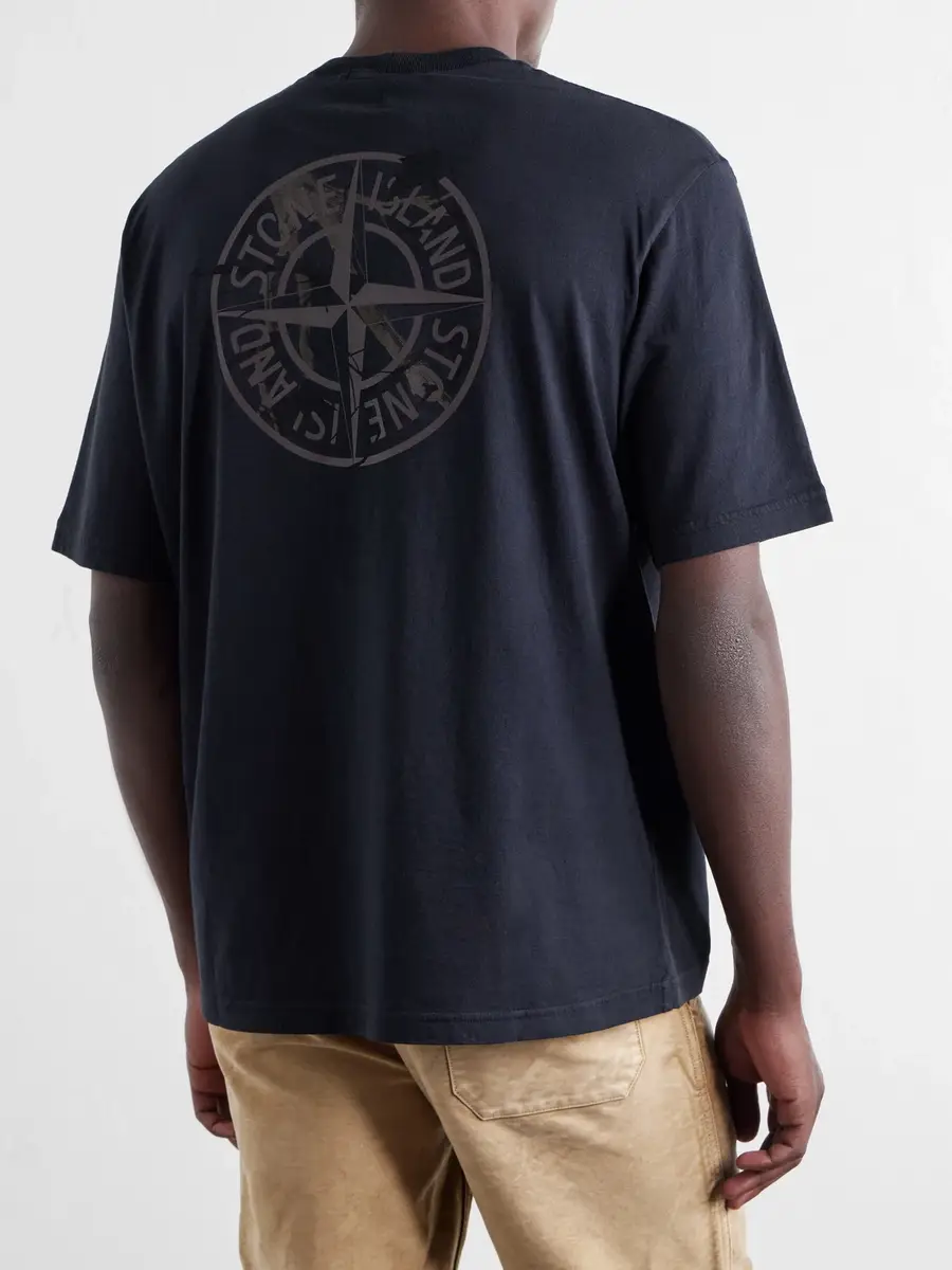Stone Island Garment-Dyed Printed Organic Cotton-Jersey T-Shirt - Men | Thumbnail 4
