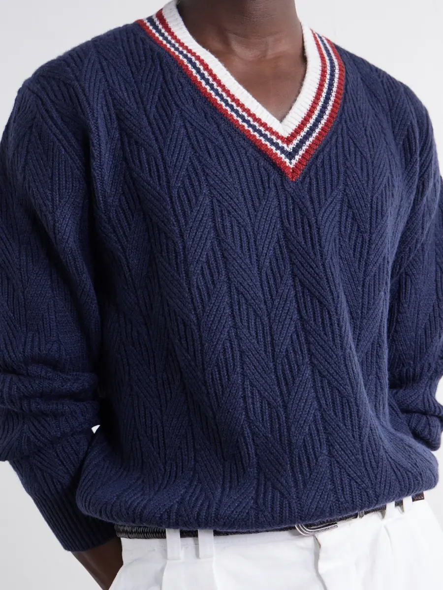 Canali Herringbone Wool and Cashmere-Blend Sweater - Men | Thumbnail 5