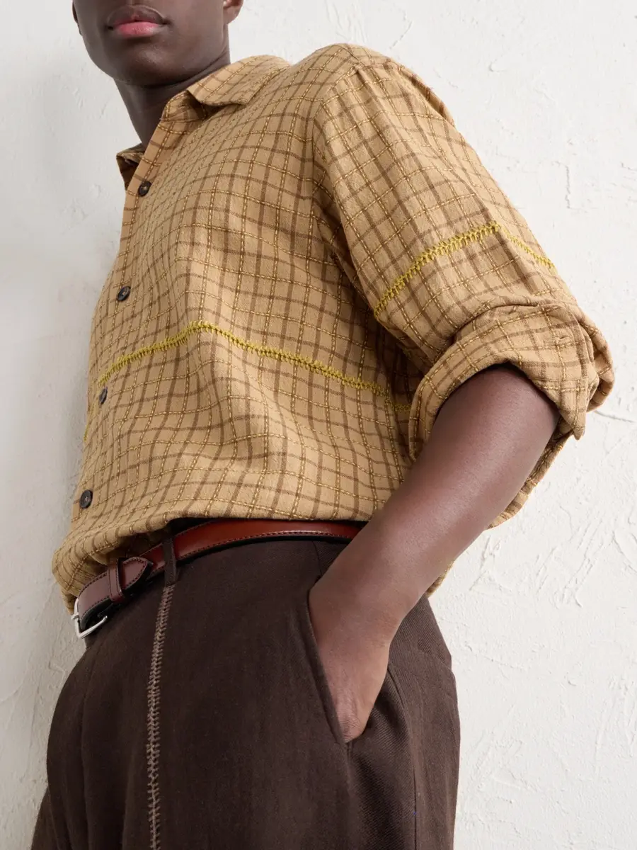 Kartik Research Rabari Embroidered Checked Handwoven Cotton Shirt - Men | Thumbnail 5 Kartik Research Rabari Embroidered Checked Handwoven Cotton Shirt - Men | Thumbnail 5