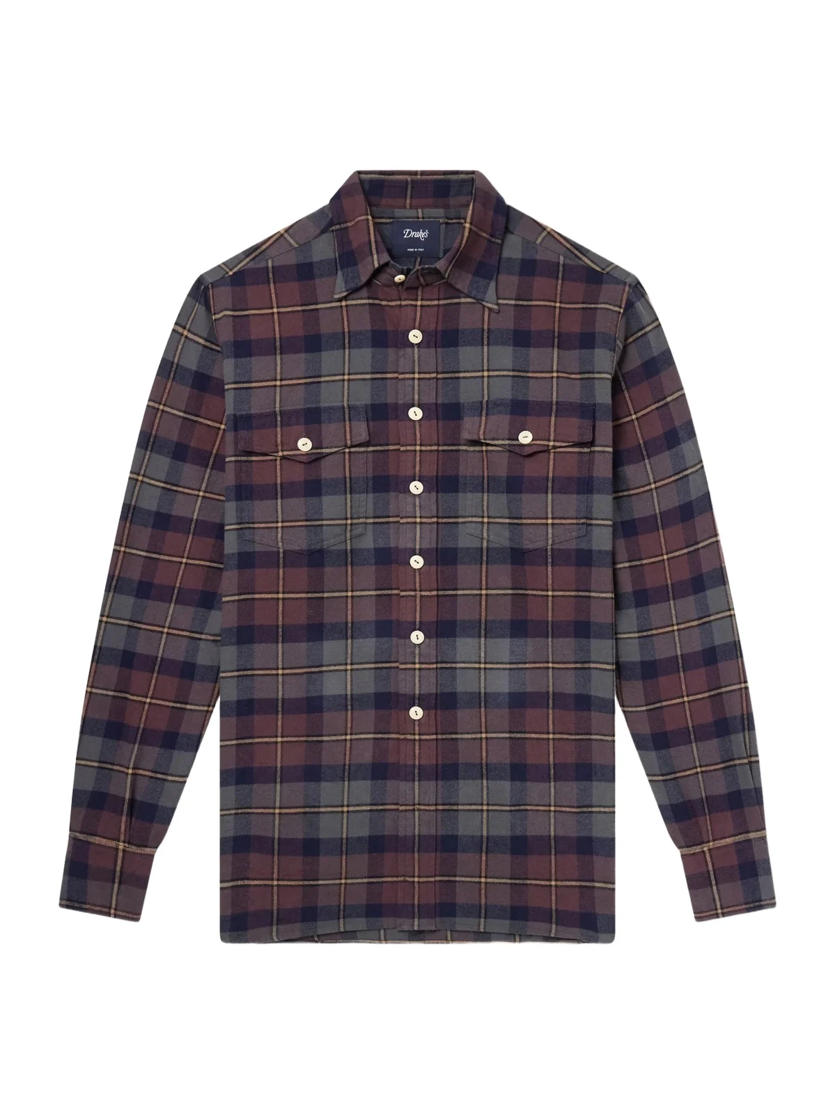 Drake's Brushed Checked Cotton-Flannel Shirt - Men