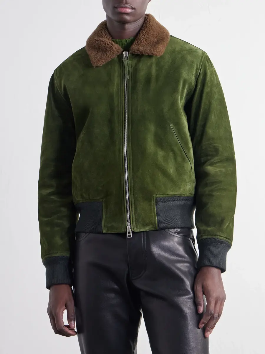 Tom Ford Shearling-Trimmed Suede Bomber Jacket - Men | Thumbnail 3 Tom Ford Shearling-Trimmed Suede Bomber Jacket - Men | Thumbnail 3