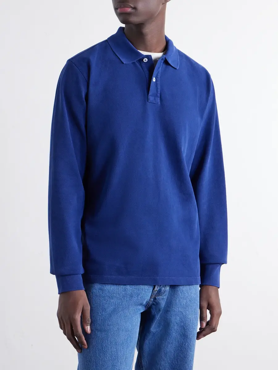 Drake's Indigo-Dyed Cotton-Piqué Polo Shirt - Men | Thumbnail 3 Drake's Indigo-Dyed Cotton-Piqué Polo Shirt - Men | Thumbnail 3